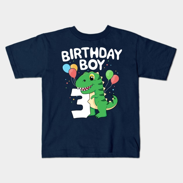 3rd Birthday Boy T-Rex Dinsoaur Party Third Happy Kids Gift Kids T-Shirt by 14thFloorApparel